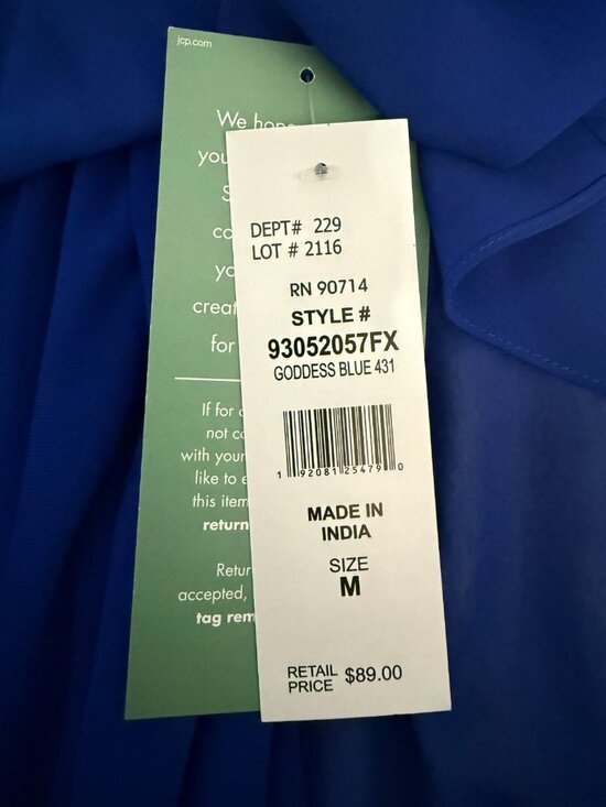 MSK Chiffon Sheath Rhinestone Trim Dress Womens M Royal Blue Asymmetric Cape - Picture 11 of 12